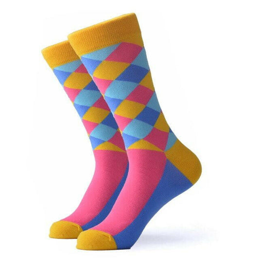 Calcetines Cuadros Amarillo Rosado