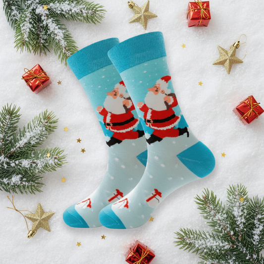 Calcetines Santa - Portada flat lay nieve ramas regalos caña alta