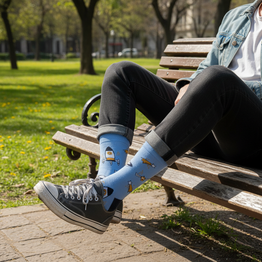 Calcetines KIUO Cohete A La Luna - diseño de cohetes y luna en parque urbano chileno