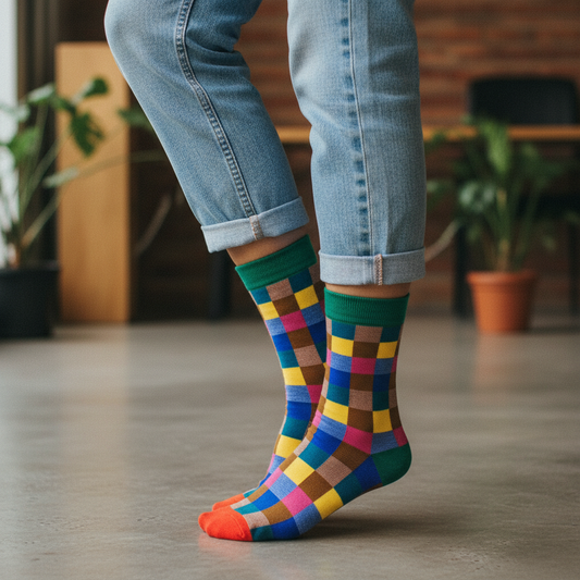 Calcetines con Cuadros de Colores close-up femenino