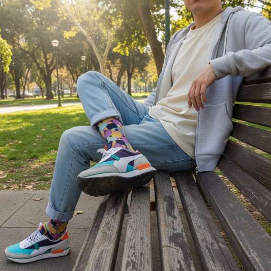 Calcetines KIUO con Colores - diseño de círculos de colores en parque urbano chileno