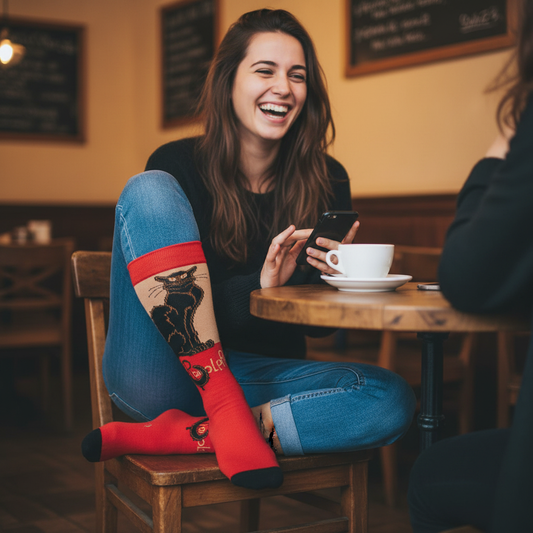 Calcetines Gato Chat Noir - Café con amiga femenina caña alta