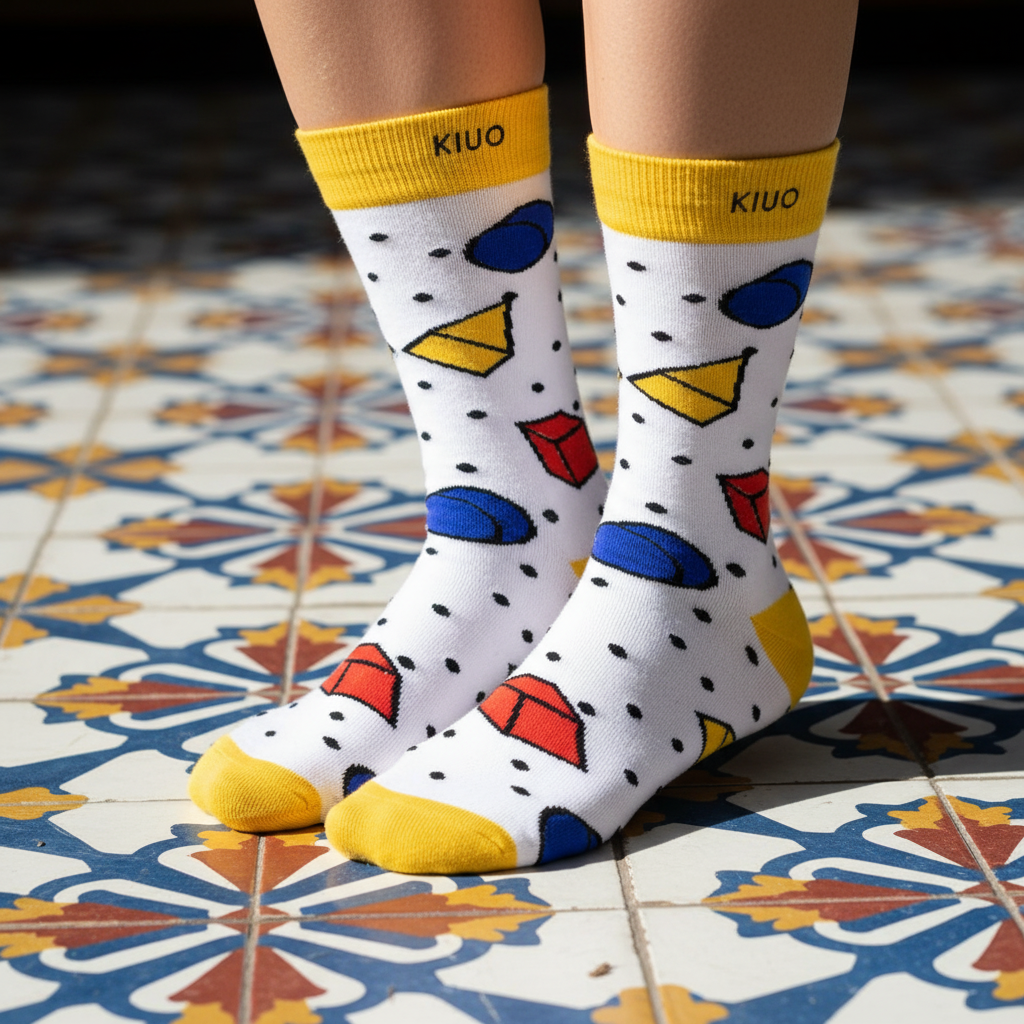 Calcetines Geométricos - Macro piso azulejos geométricos caña alta
