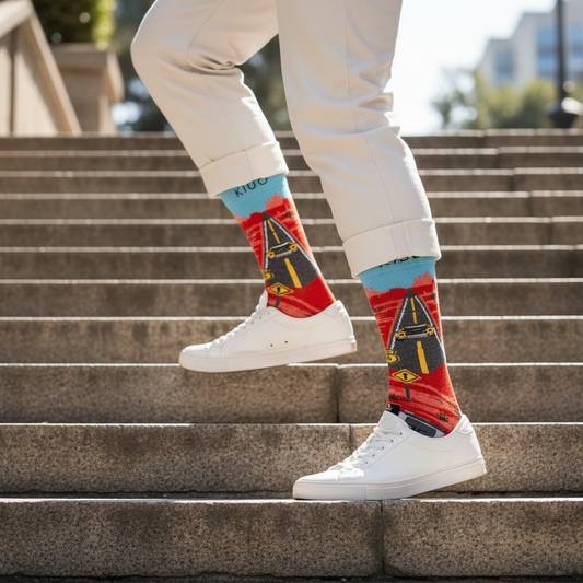 Calcetines KIUO Juego Auto Retro - subiendo escaleras edificio Santiago