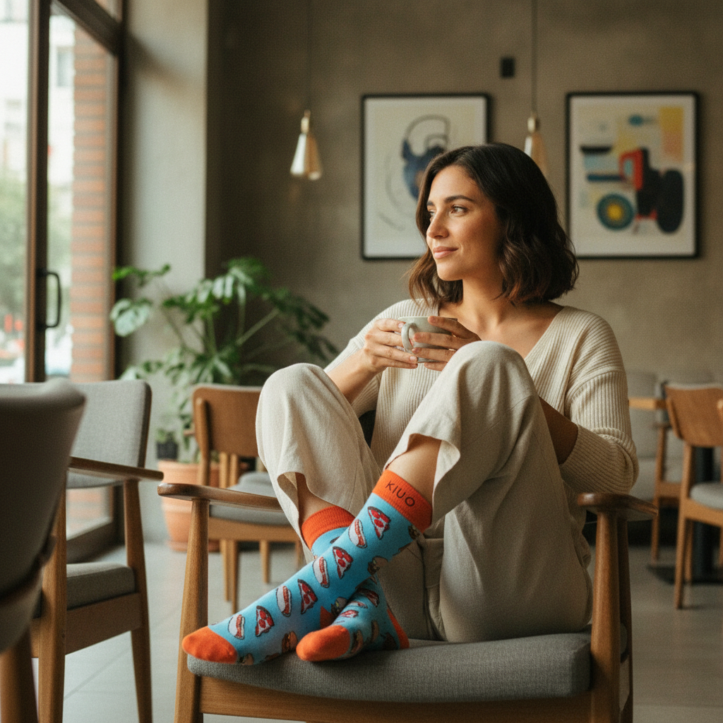 Calcetines Pizza y Helado lifestyle mujer café Vitacura