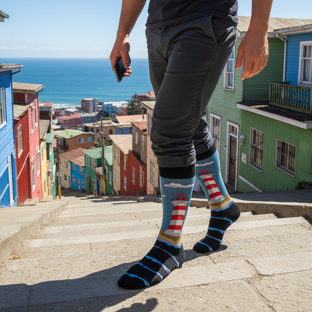 Calcetines Faro - Acción escalera cerro Valparaíso masculino caña alta