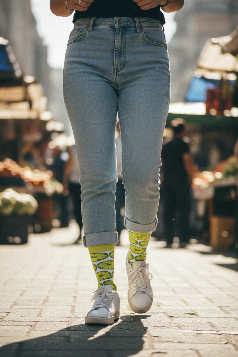 Calcetines Rodajitas lifestyle mujer mercado soleado