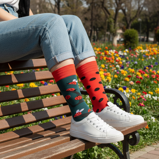 Calcetines con Chinitas - Plano medio banca parque femenina par mismatched caña alta