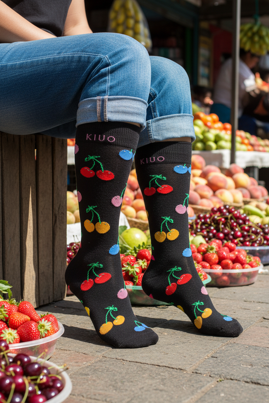 Calcetines Guindas de Colores - Plano medio cajón de madera