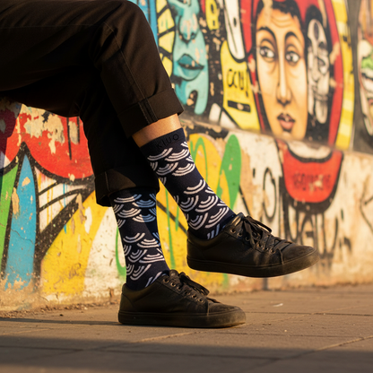 Calcetines KIUO Arcoiris Blanco - apoyado en muro street art chileno