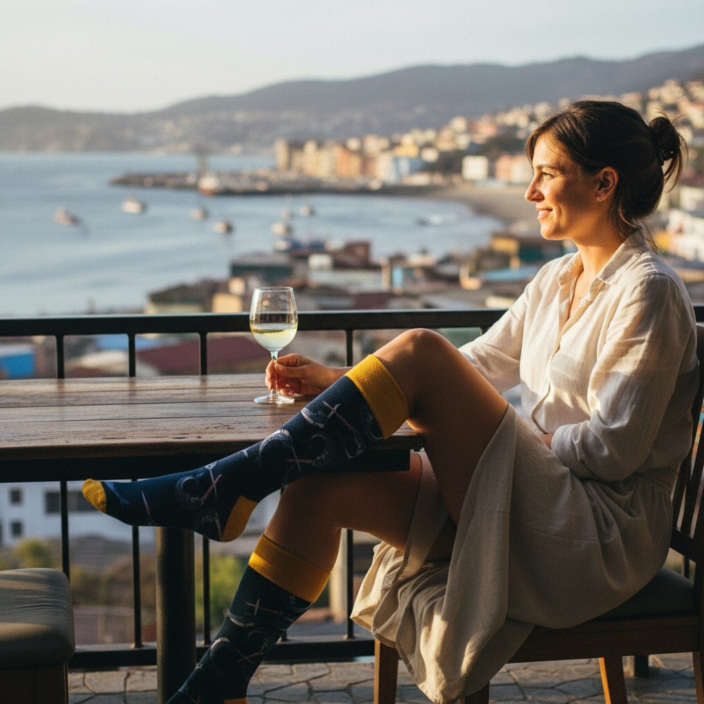 Calcetines Marlin lifestyle mujer restaurante vista al mar