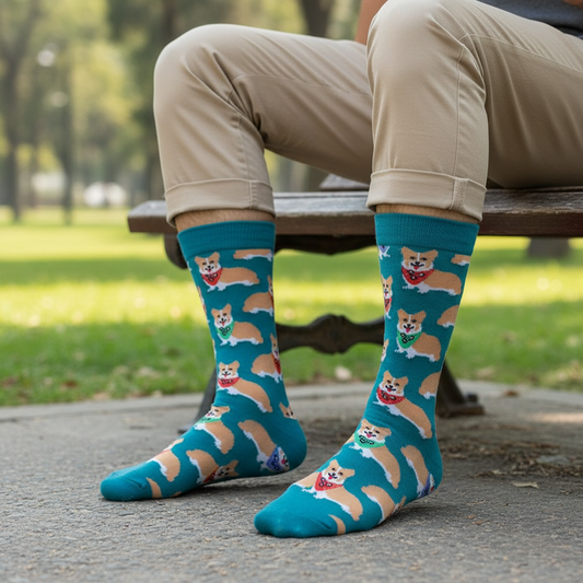 Calcetines Corgi - Plano medio banca parque masculino caña alta