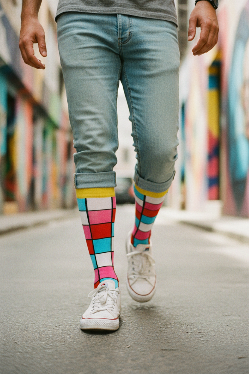 Calcetines Cuadros Arte Rojo lifestyle hombre mural Barrio Italia