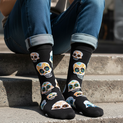 Calcetines Calaveras - Close-up masculino escalón urbano caña alta