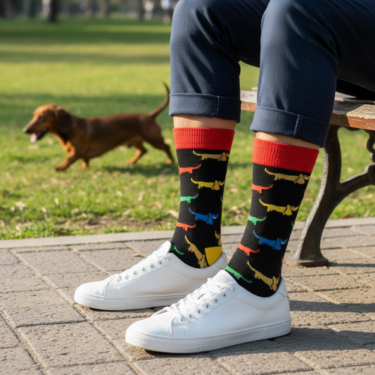 Calcetines KIUO Deutchhound - piernas delgadas sentado en parque Santiago