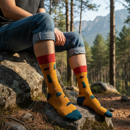 Calcetines con Pinos - Plano medio roca bosque masculino caña alta