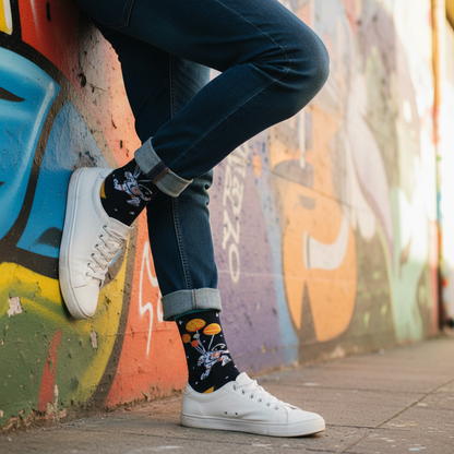 Calcetines KIUO Astronauta Con Globos - apoyado en muro street art chileno