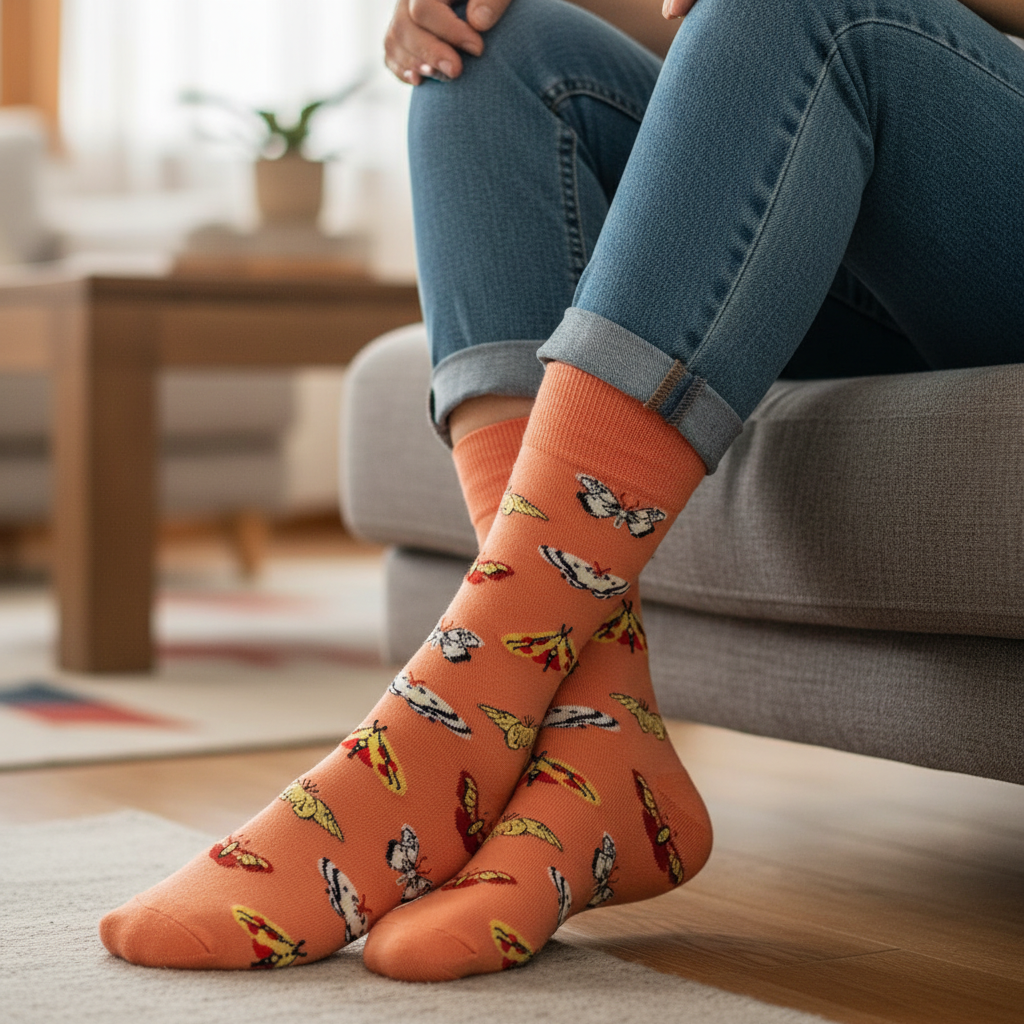 Calcetines Mariposas - Close-up femenino casa caña alta