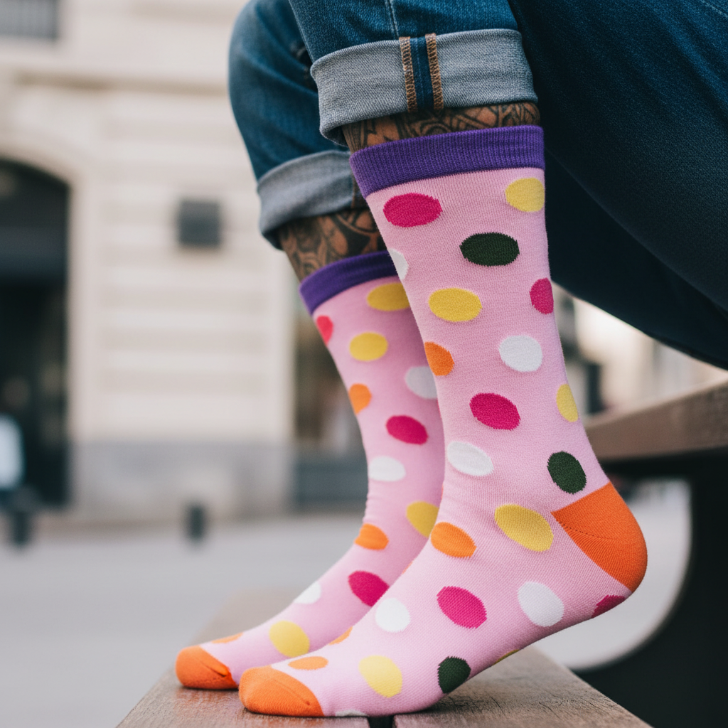 Calcetines Puntos Rosado Magico close-up masculino