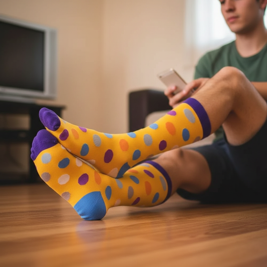 Calcetines Puntos Colores - Casa piso madera hombre joven caña alta