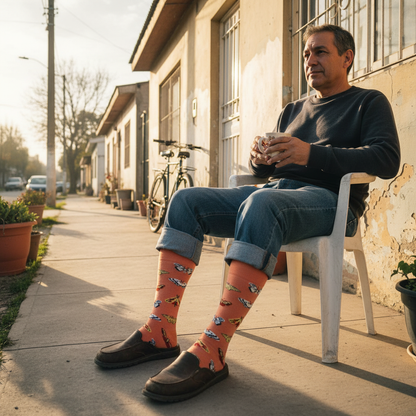 Calcetines Mariposas - Afuera casa hombre 50s caña alta