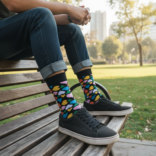 Calcetines KIUO Corazones de Color - diseño de corazones de colores en parque urbano chileno