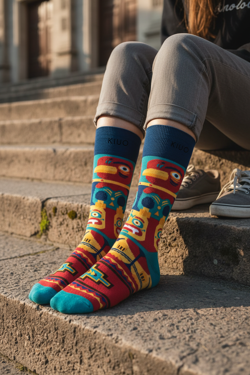 Calcetines Máscaras - Plano medio escalones centro cultural femenina