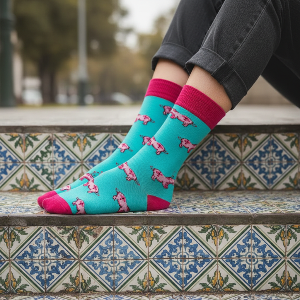 Calcetines con Chanchos close-up femenino escalón