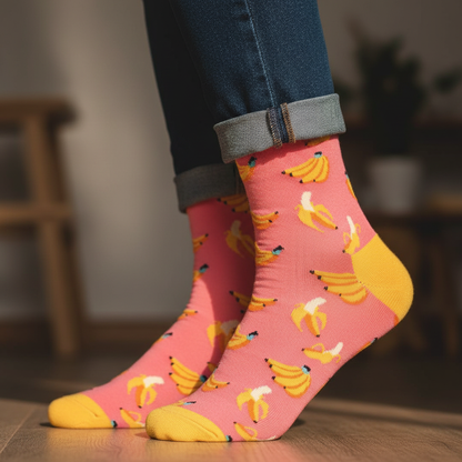 Calcetines KIUO Banana Rosada - close up extremo del diseño