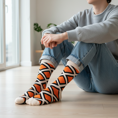 Calcetines KIUO Cuadros Naranjo y Blanco - diseño naranjo y blanco en apartamento minimalista