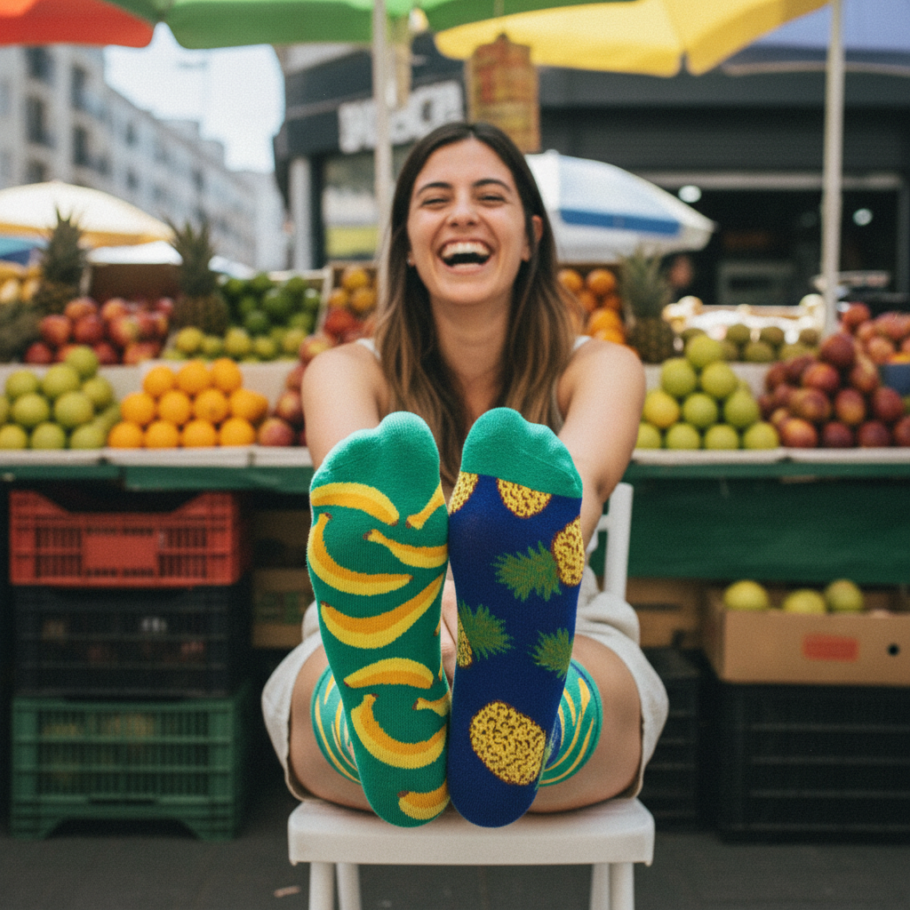Calcetines Piña y Banana lifestyle mujer mercado tropical
