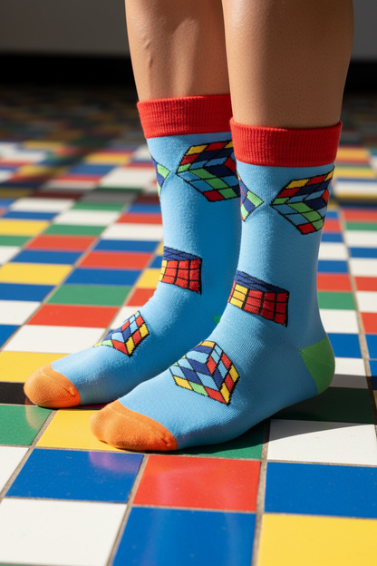 Calcetines Cubo Rubik - Macro piso azulejos coloridos