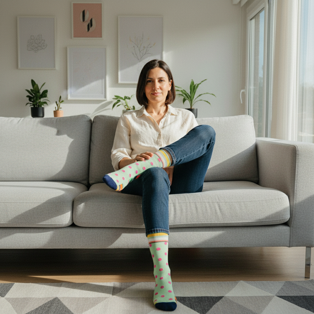 Calcetines Puntos y Lineas Verde lifestyle mujer sofá
