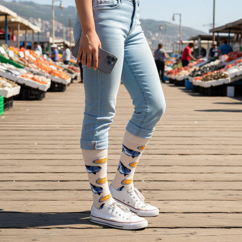 Calcetines Pescado - Plano general mercado costero femenina caña alta