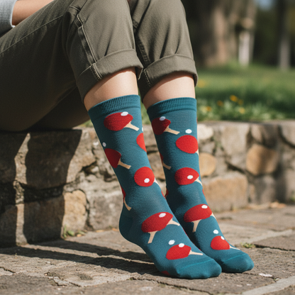 Calcetines Ping Pong close-up femenino muro exterior