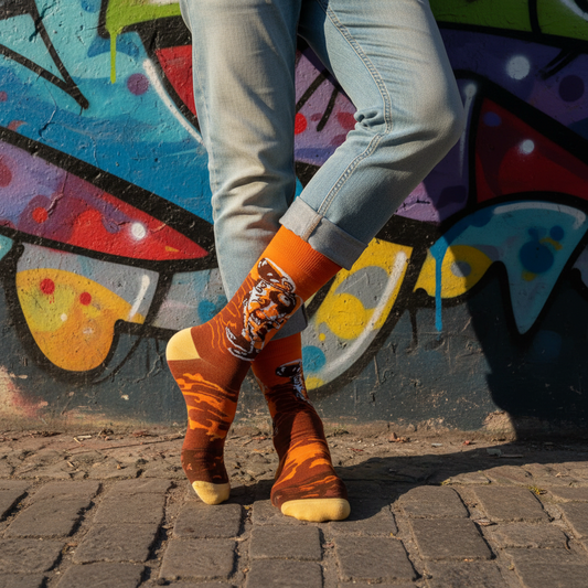 Calcetines KIUO Astronauta en Marte - apoyado en muro street art chileno