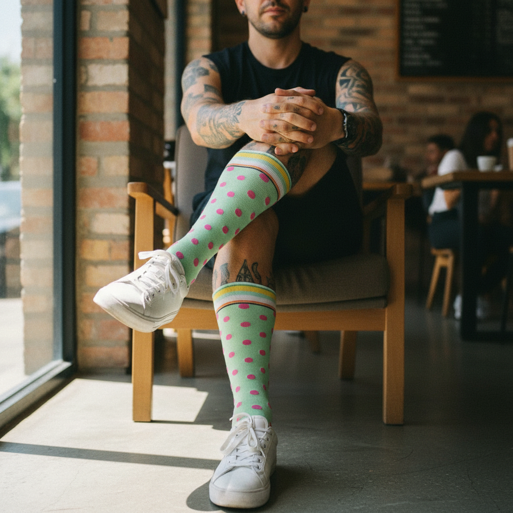 Calcetines Puntos y Lineas Verde lifestyle hombre tatuajes café
