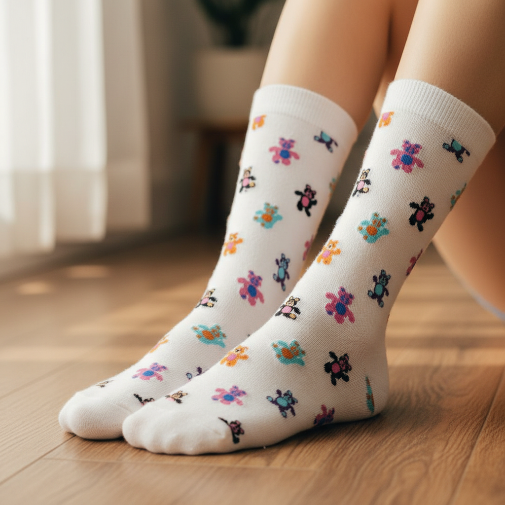 Calcetines KIUO con Ositos - close up del patrón de ositos con textura real del tejido