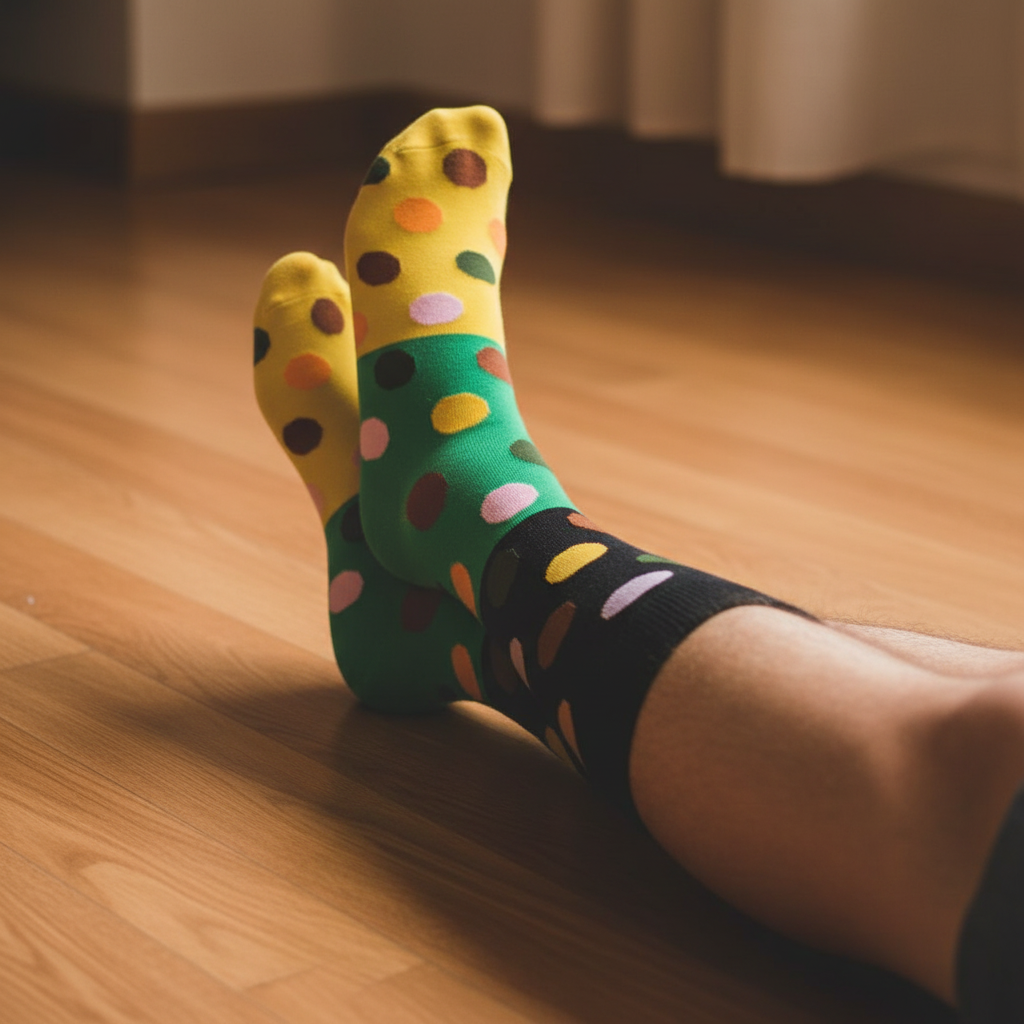 Calcetines Puntos Tricolor - Casa piso madera masculino caña alta