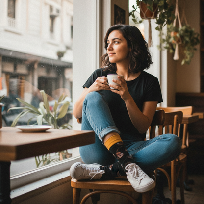 Calcetines Perezoso - Café mirando la nada mujer 20s caña alta