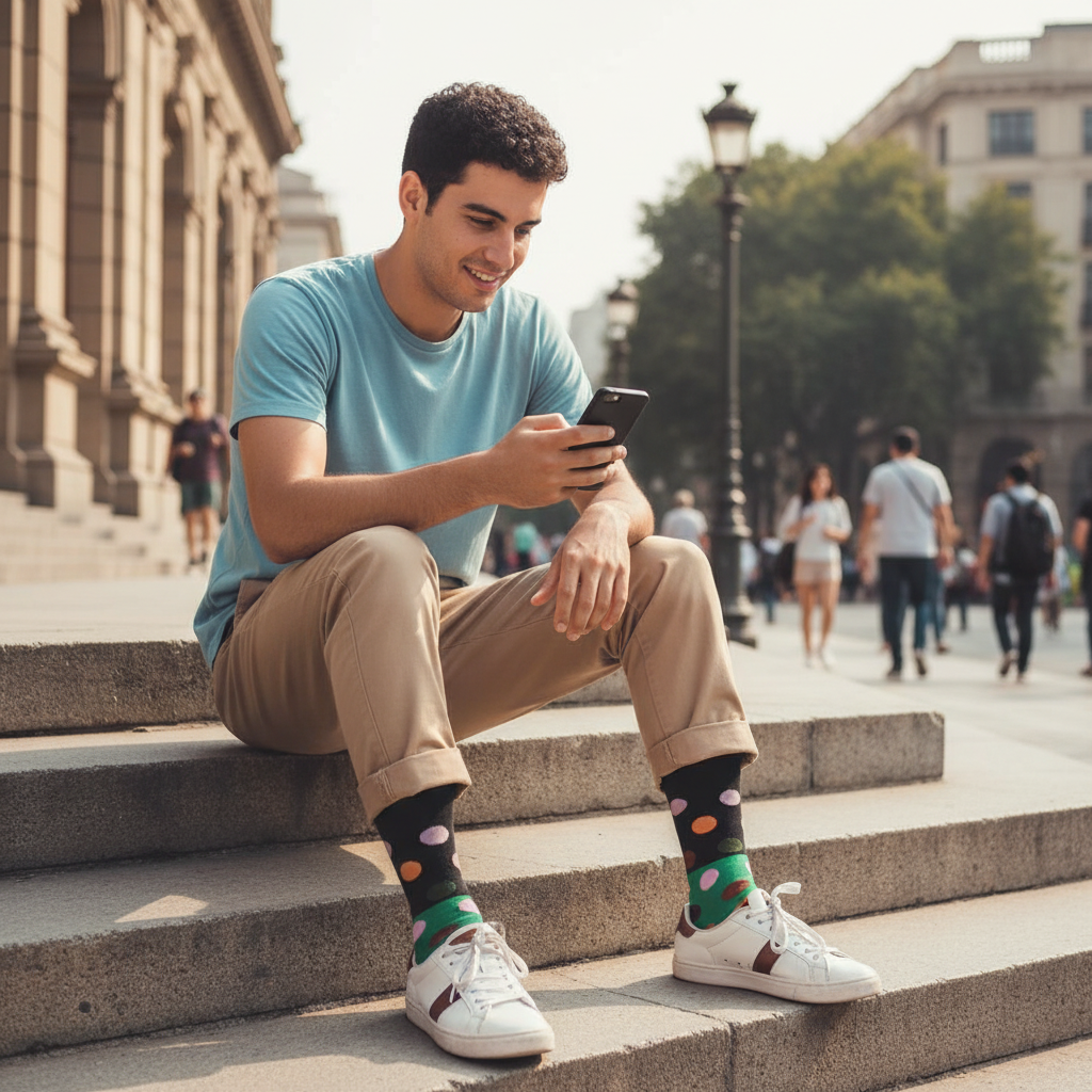 Calcetines Puntos Tricolor - Escalera edificio masculino caña alta