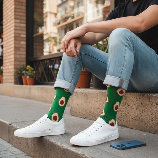 Calcetines Palta Verde - Plano medio escalón café urbano masculino caña alta