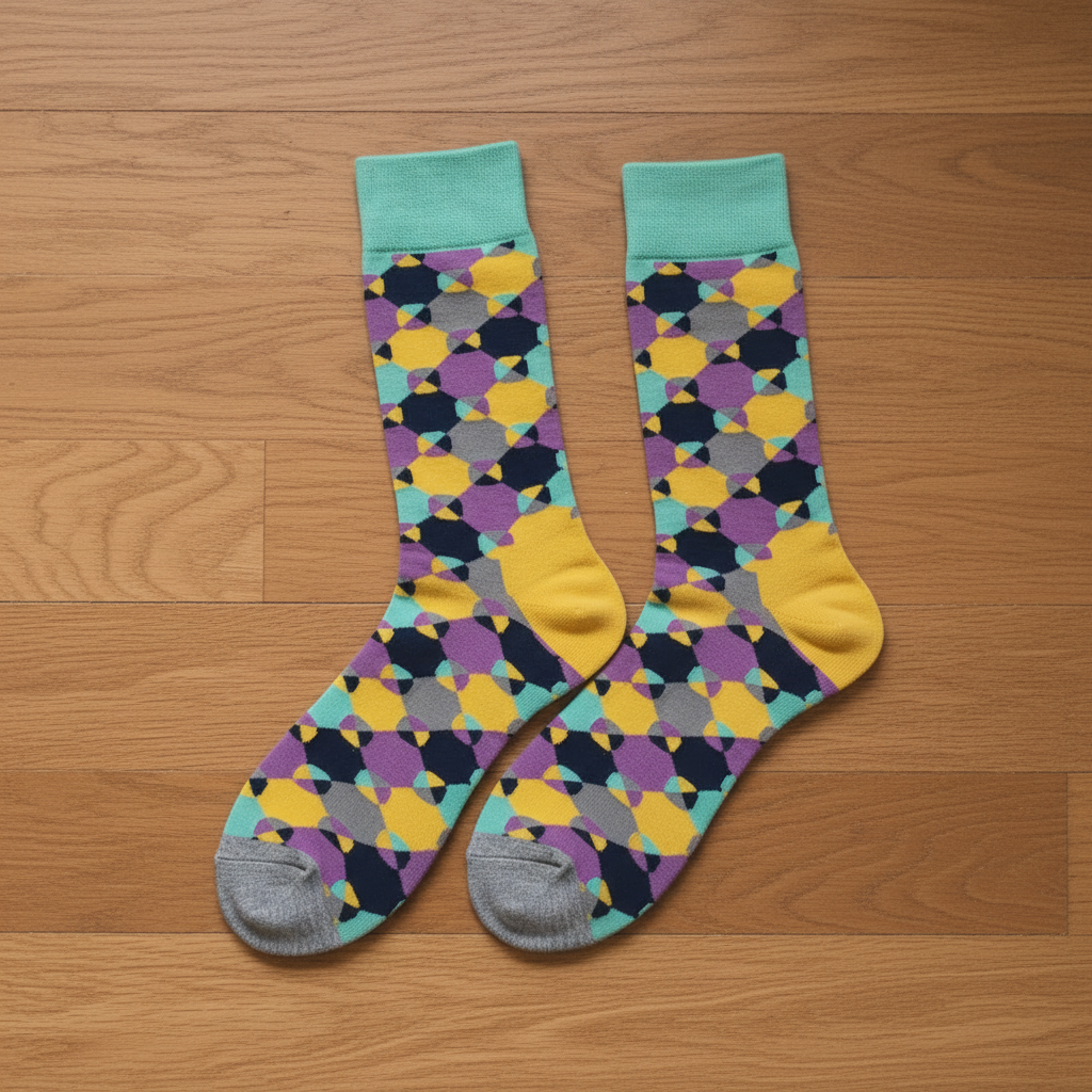 Calcetines con Colores - Portada flat lay piso madera caña alta