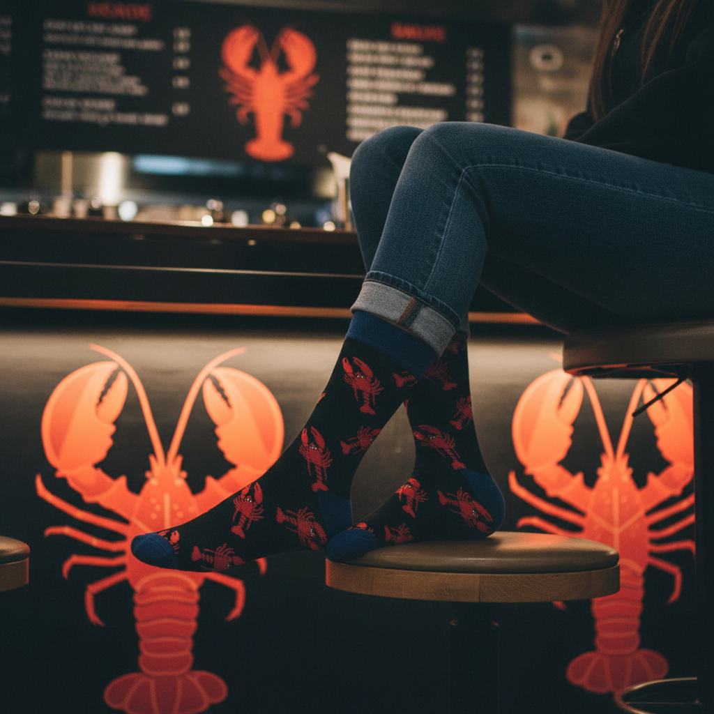 Calcetines Langostas - Close-up femenino bar marisquería caña alta