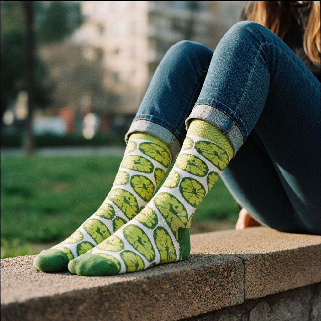 Calcetines Rodajitas close-up femenino muro exterior