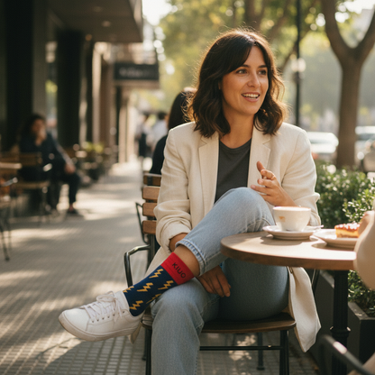 Calcetines Rayos lifestyle mujer terraza café