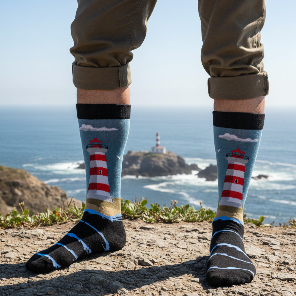 Calcetines Faro - Plano general mirador costero Valparaíso masculino caña alta