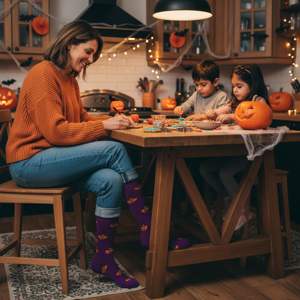 Calcetines Halloween Calabazas - Galletas Halloween mujer 40s caña alta