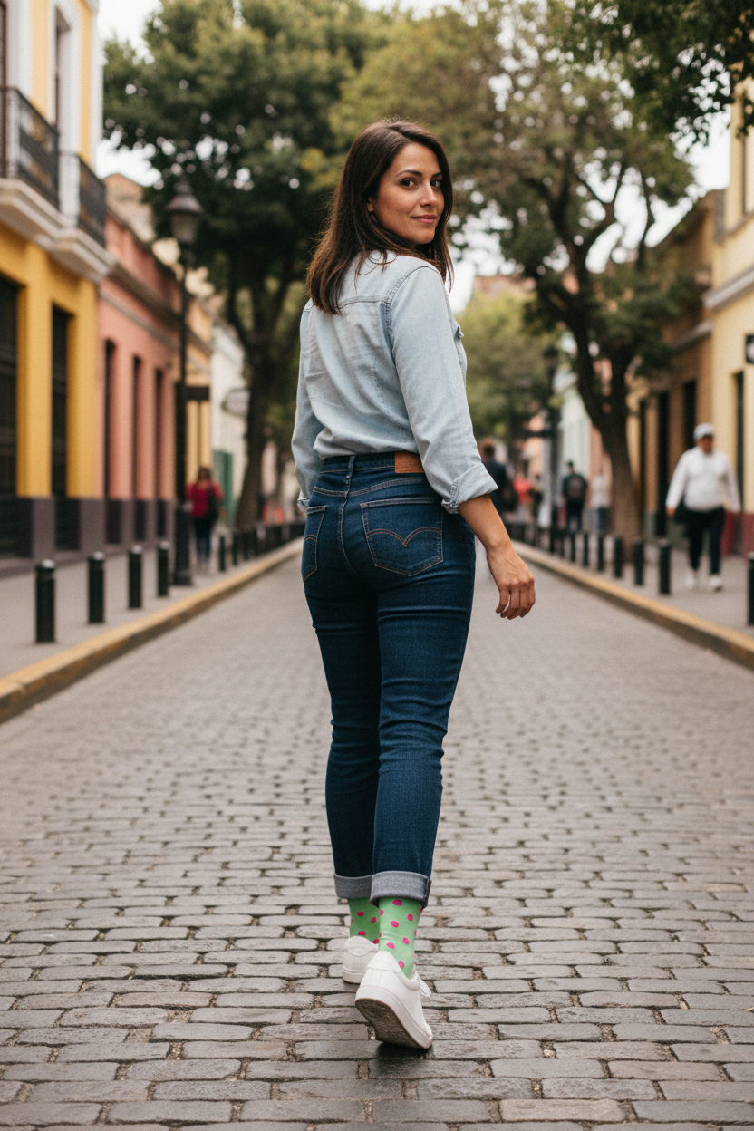 Calcetines Puntos y Lineas Verde lifestyle mujer calle