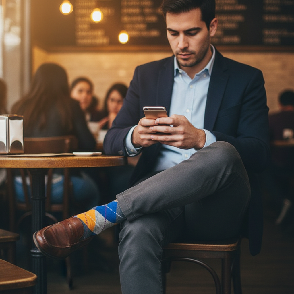 Calcetines Escoces Azul - Café smart casual hombre 30s caña alta
